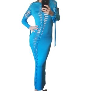 Elegant Blue Cut-Out Maxi Dress